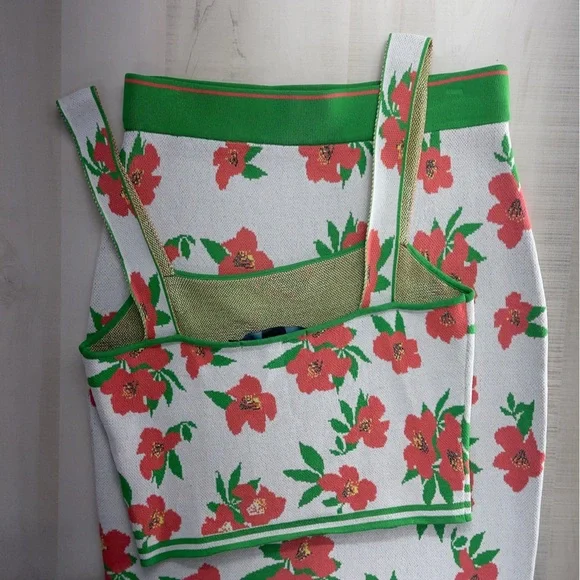 EVA FRANCO x Anthropologie floral 2 piece set skirt tank vacation travel M - Picture 11 of 11